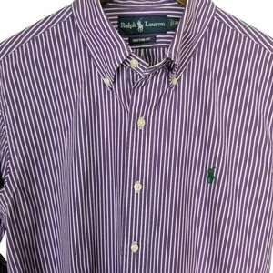 Ralph Lauren Mens Custom Fit Striped Button Down Shirt Purple White Medium M